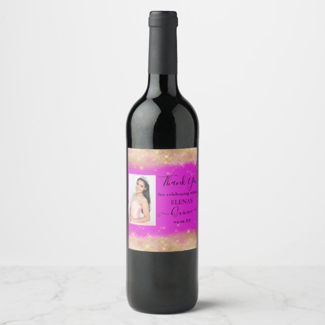 Quinceañera Event Wine Favor Label Personalized (Front)