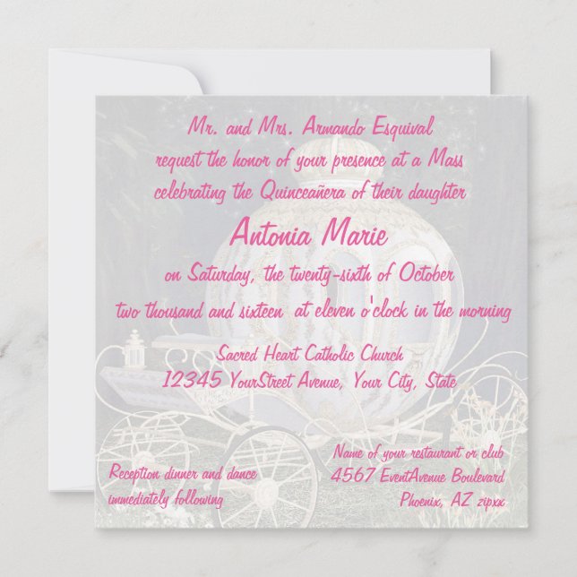 Quinceanera Fairy Tale Princess Carriage pink Invitation (Front)