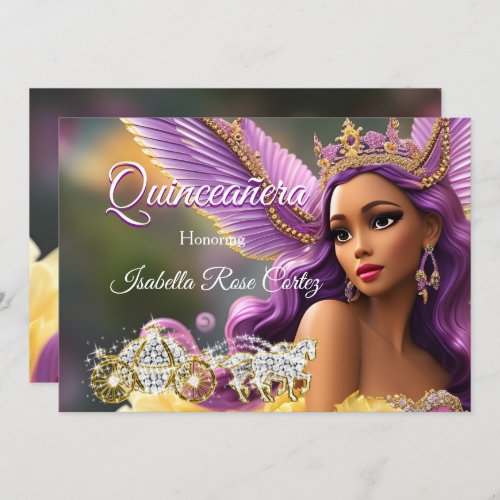 Quinceanera Fairytale Purple Pink Gold Carriage A Invitation