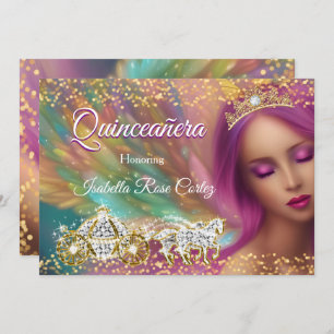 Quinceañera Fairytale Purple Pink Gold Carriage Invitation