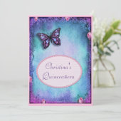 Quinceañera Faux Glitter, Butterfly, Roses & Lace Invitation (Standing Front)