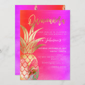 Quinceanera, Faux Gold Watercolor Pineapple Save The Date (Front/Back)