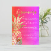 Quinceanera, Faux Gold Watercolor Pineapple Save The Date (Standing Front)