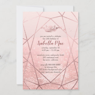 Quinceanera/Faux Rose Gold Snowflakes+Crown Invitation