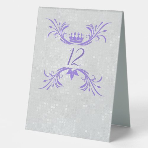 Quinceanera Faux Sequence and Purple Crown Table Tent Sign