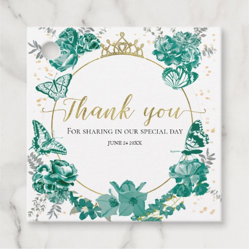 Quinceanera Favor Tags Butterfly Emerald Green