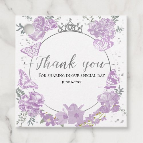 Quinceanera Favor Tags Butterfly Lavender Floral