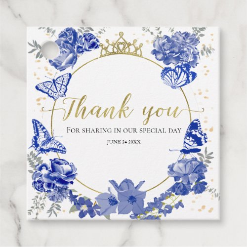Quinceanera Favor Tags Butterfly Royal Blue Floral