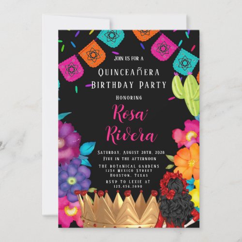 Quinceaera Festive Gold Crown Birthday Party Invitation