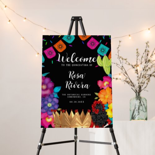 Quinceaera Festive Gold Crown Welcome Sign