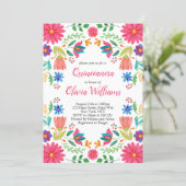 Quinceanera Fiesta Floral Mexican Pink Birthday Invitation (Standing Front)