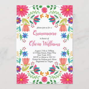 Quinceanera Fiesta Floral Mexican Pink Birthday Invitation