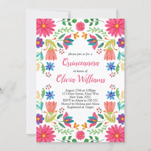 Quinceanera Fiesta Floral Mexican Pink Birthday Invitation