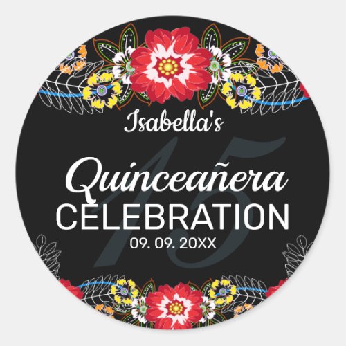 Quinceaera Fiesta Folk Art Classic Round Sticker