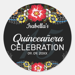 Quinceañera Fiesta Folk Art Classic Round Sticker