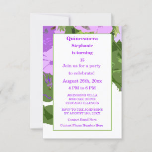 Quinceanera Fifteenth Birthday Purple Floral Girly Invitation