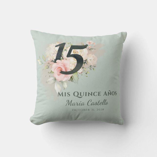 Quinceanera Floral 15th Birthday Mis Quince Anos Throw Pillow (Front)