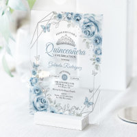 Quinceanera Floral Baby Blue Silver