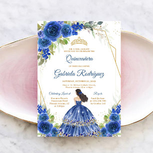 Quinceanera Floral Blue Gold Invitation