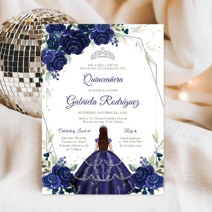 Quinceanera Floral Blue Silver Invitation