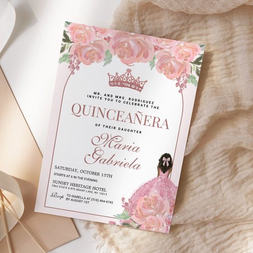 Quinceanera Floral Blush Pink Mis Quince Anos Invitation