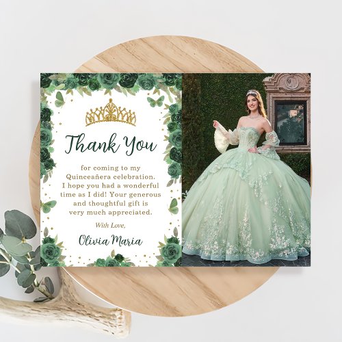Quinceaera Floral Butterflie Photo Thank You Card