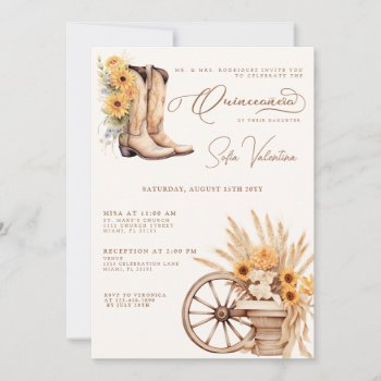 Quinceañera Floral Charro Sunflower Country Rustic Invitation by KacaoPrints at Zazzle