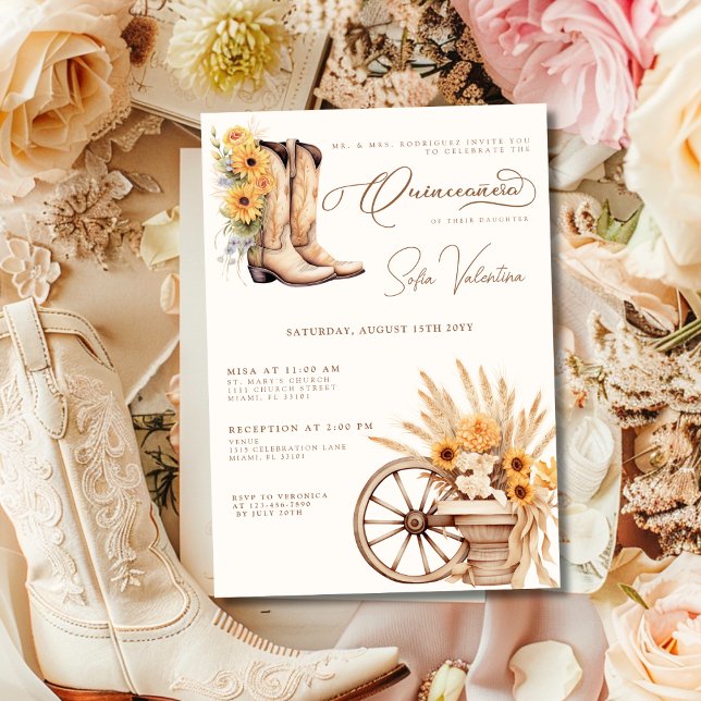 Quinceañera Floral Charro Sunflower Country Rustic Invitation (Quinceañera Floral Charro Sunflower Country Rustic Invitation)