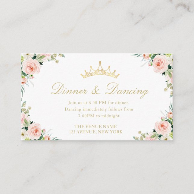 Quinceanera floral Dinner & Dancing card (Front)