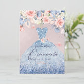 Quinceanera Floral Dusty Blue Glitter Gown Invitation (Standing Front)