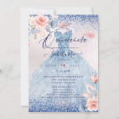 Quinceanera Floral Dusty Blue Glitter Gown Invitation (Back)