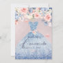 Quinceanera Floral Dusty Blue Glitter Gown Invitation