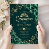 Quinceanera Floral Emerald Green Gold