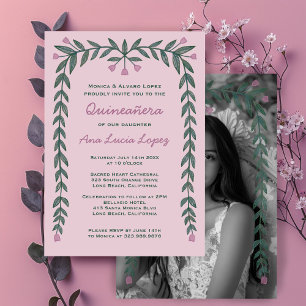 Quinceañera Floral Frame Custom Photo  Invitation
