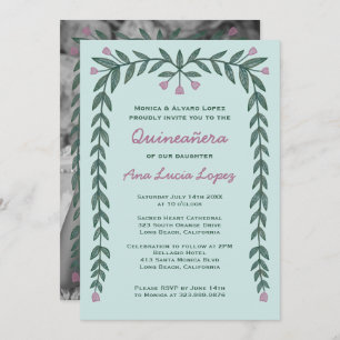 Quinceañera Floral Frame Custom Photo Invitation