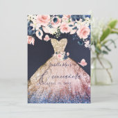 Quinceanera Floral Glitter Gown Ombre Rose Gold Invitation (Standing Front)