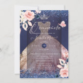 Quinceanera Floral Glitter Gown Ombre Rose Gold Invitation (Back)