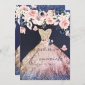 Quinceanera Floral Glitter Gown Ombre Rose Gold Invitation (Front/Back)