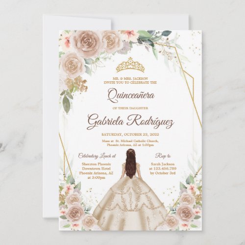Quinceanera Floral Gold Invitation