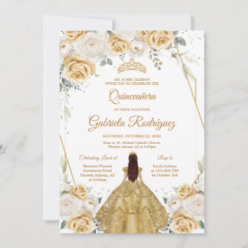 Quinceanera Floral Gold Invitation