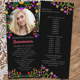Quinceanera Floral Mexican Fiesta Black Photo Program