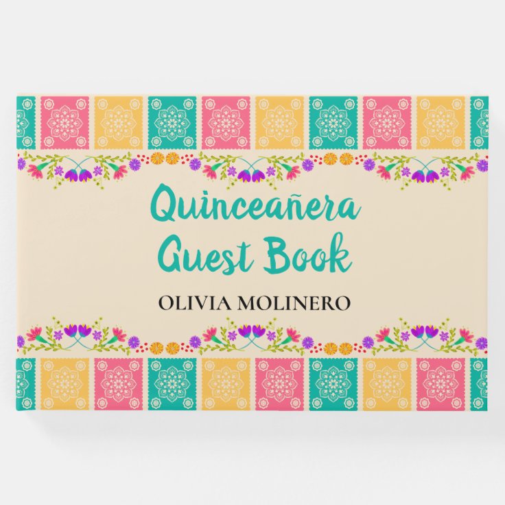 Quinceanera Floral Papel Picado Mis Quince Anos Guest Book | Zazzle