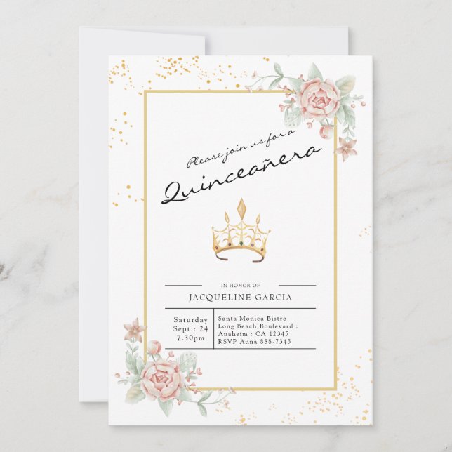 Quinceañera Floral Script 15th Birthday Invitation (Front)