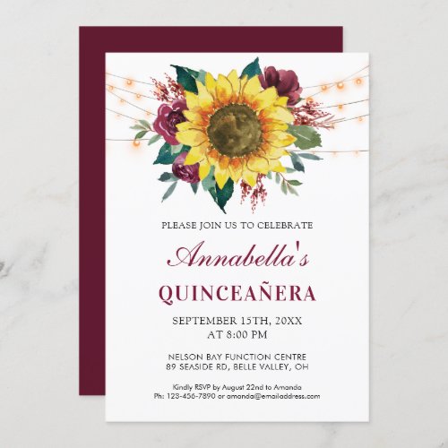 Quinceanera Floral Sunflower Lights Party Invitation