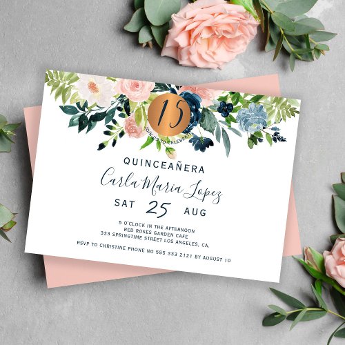 Quinceaera floral watercolor chic birthday party  invitation