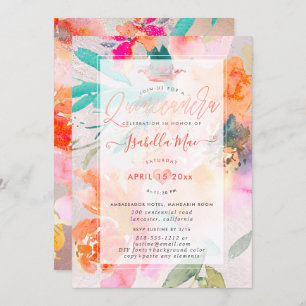 Quinceanera Floral Watercolor Garden Roses Invitation