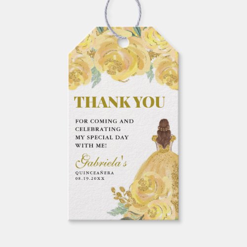 Quinceanera Floral Yellow Gold Mis Quince Anos Gift Tags