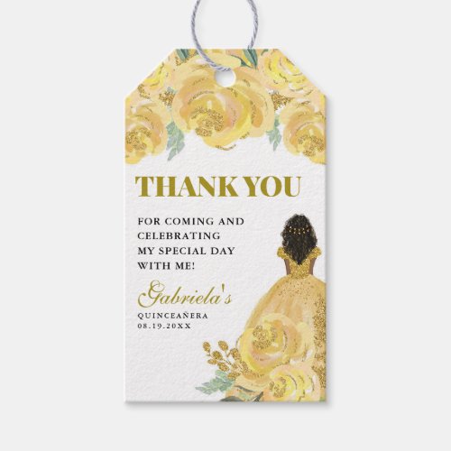 Quinceanera Floral Yellow Gold Mis Quince Anos Gift Tags