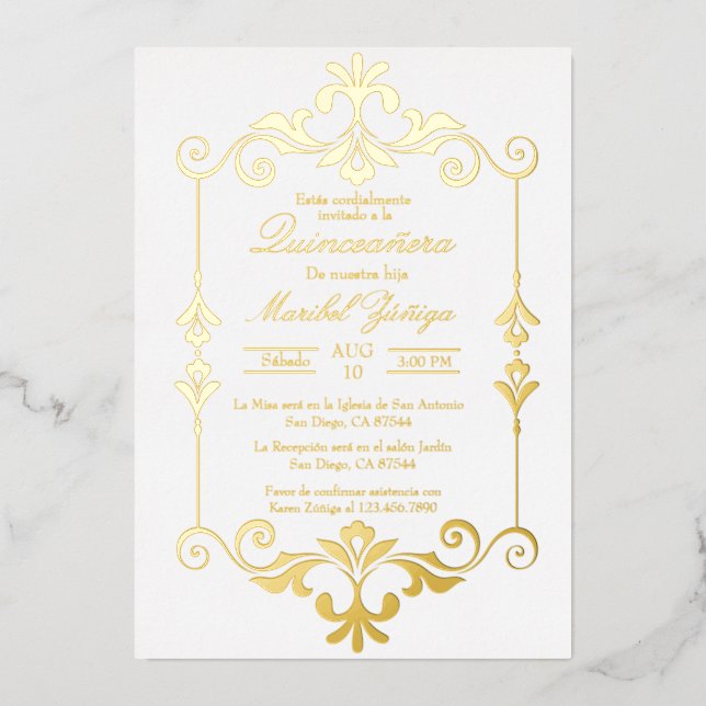 Quinceañera foil invitation  (Front)