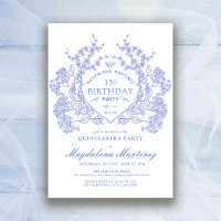 Quinceanera French Vintage Blue Floral Crest